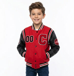 Ring of Fire Stallion Varsity Jacket Boys Med Red Faux Leather Wool Blend NWT